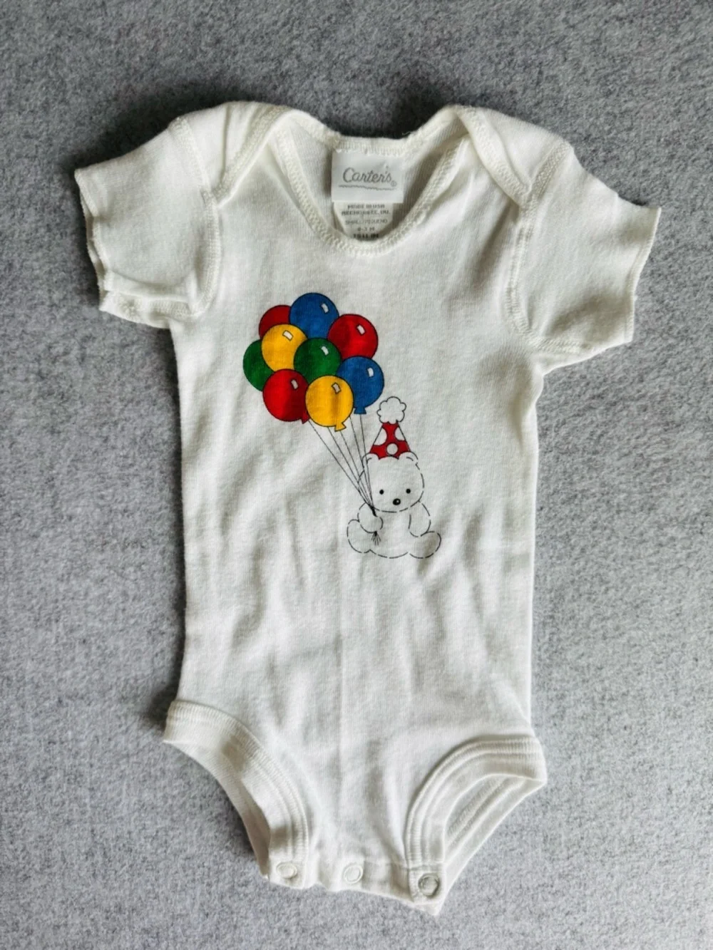 Carter's Vintage White Onesie with Colorful Balloon Cluster 0-3M